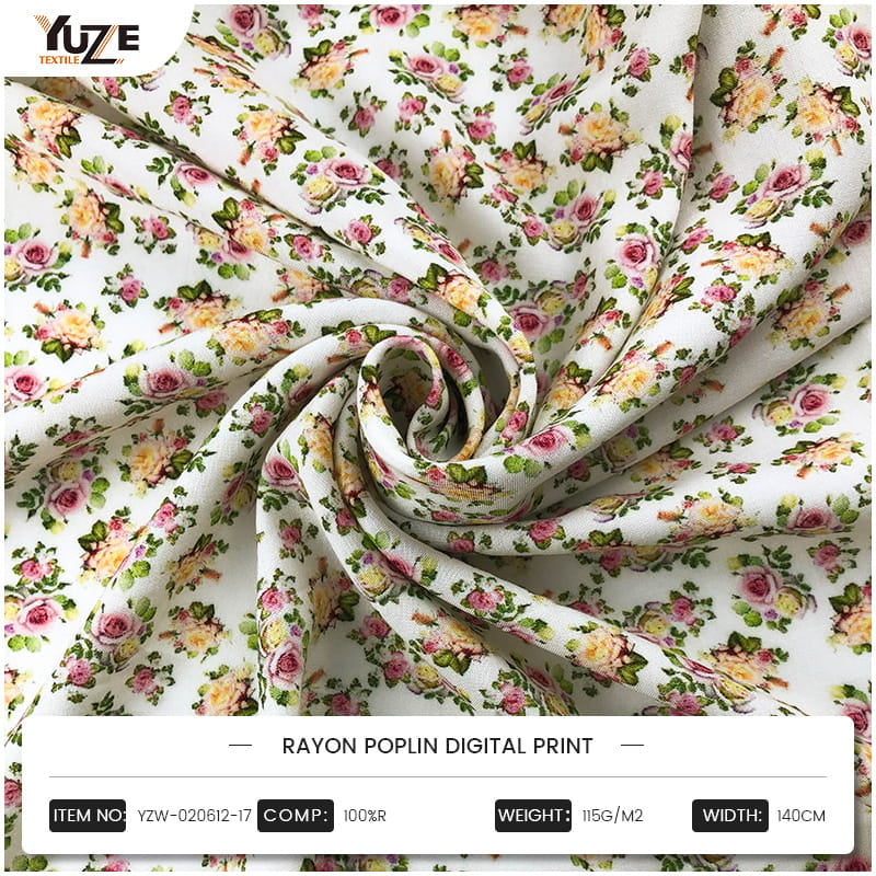 YZW-020612-17 Bản in kỹ thuật số Rayon Poplin