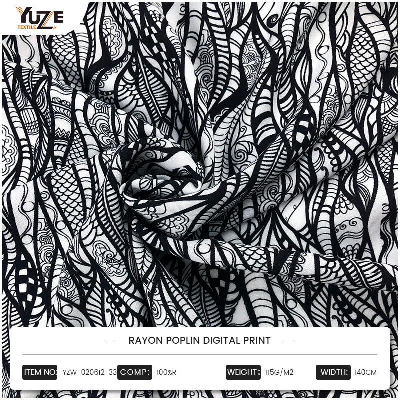 YZW-020612-33 Bản in kỹ thuật số Rayon Poplin